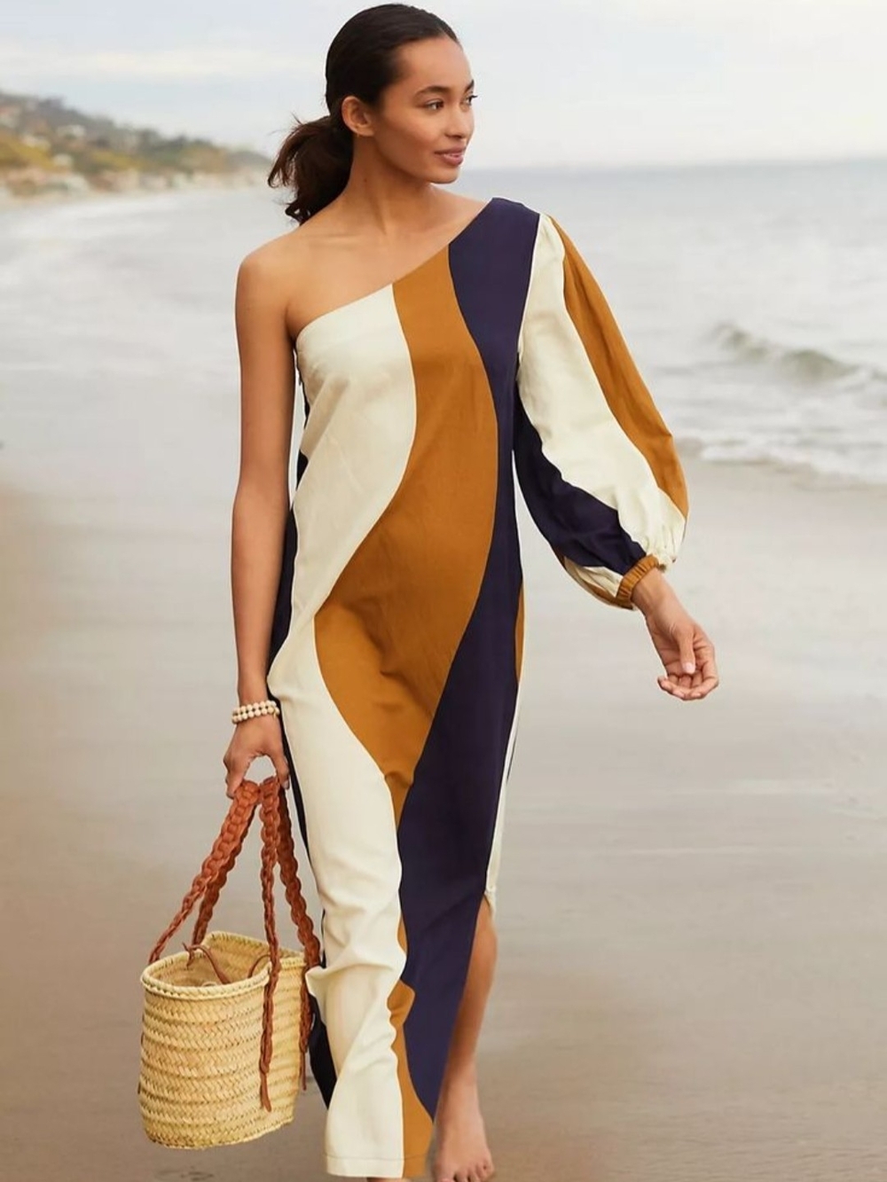 Cala De La Cruz Taliana One-Shoulder Colorblock Maxi Dress